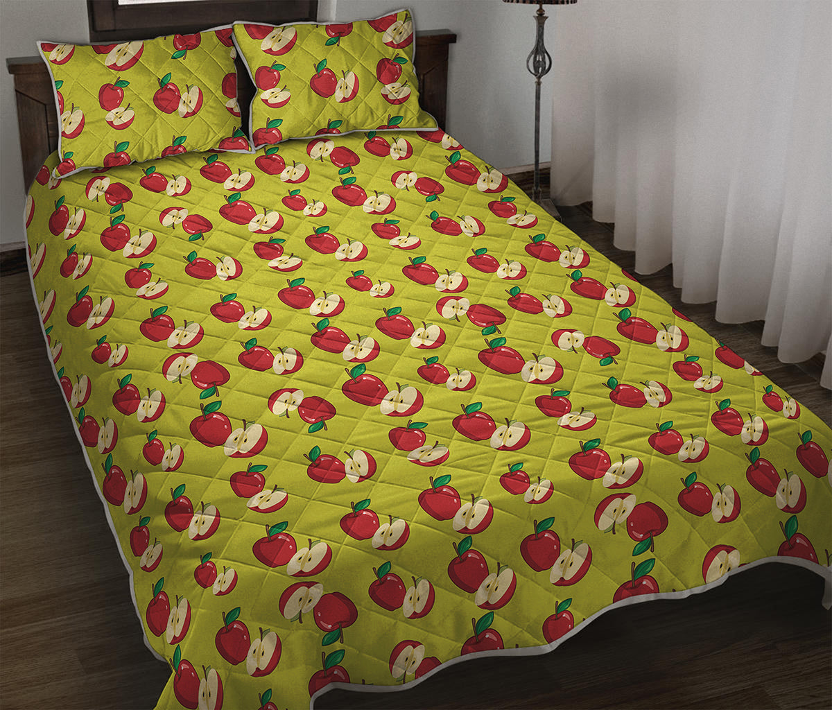 Red Apple Fruit Pattern Print Quilt Bed Set
