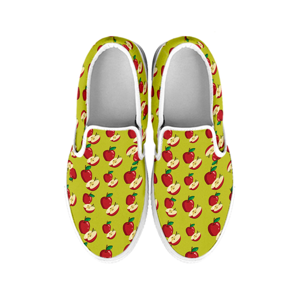 Red Apple Fruit Pattern Print White Slip On Shoes