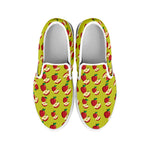 Red Apple Fruit Pattern Print White Slip On Shoes