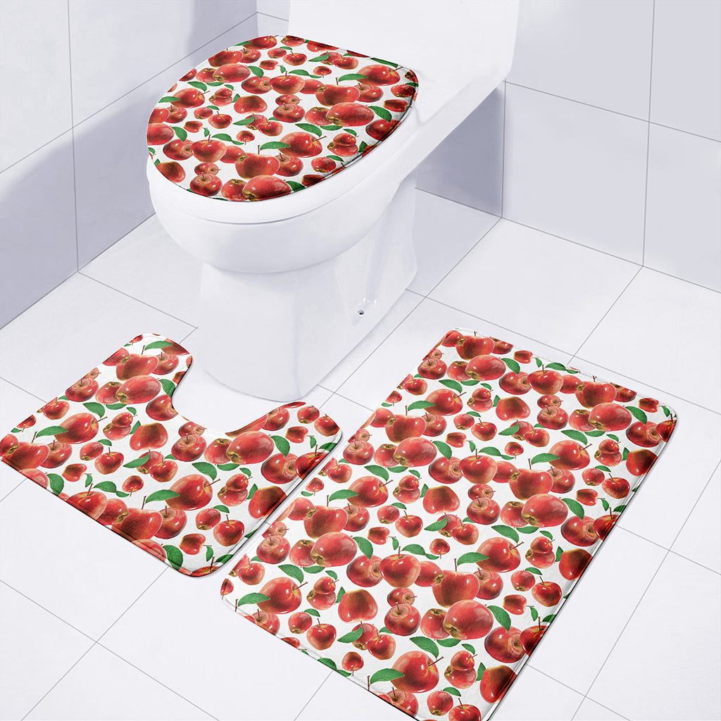 Red Apple Pattern Print 3 Piece Bath Mat Set