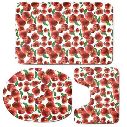 Red Apple Pattern Print 3 Piece Bath Mat Set