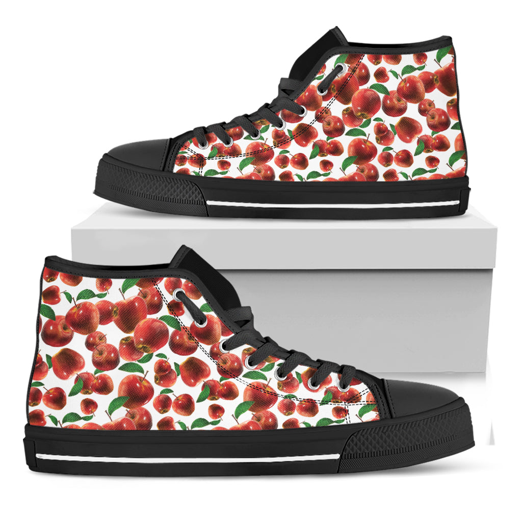 Red Apple Pattern Print Black High Top Shoes