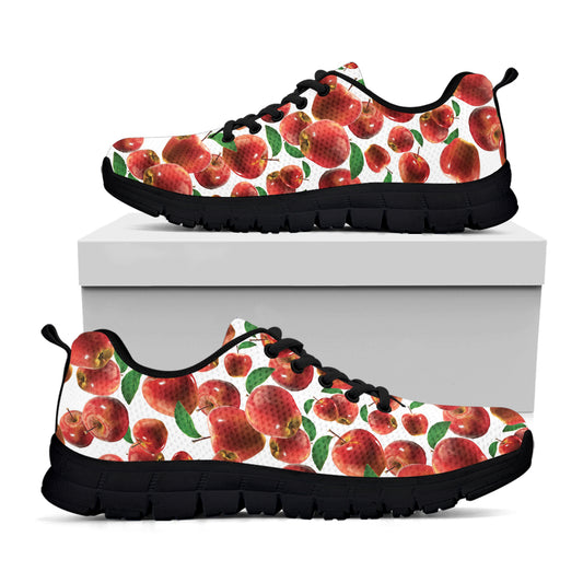 Red Apple Pattern Print Black Sneakers