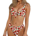 Red Apple Pattern Print Front Bow Tie Bikini