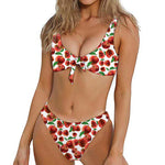 Red Apple Pattern Print Front Bow Tie Bikini