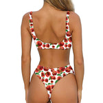 Red Apple Pattern Print Front Bow Tie Bikini