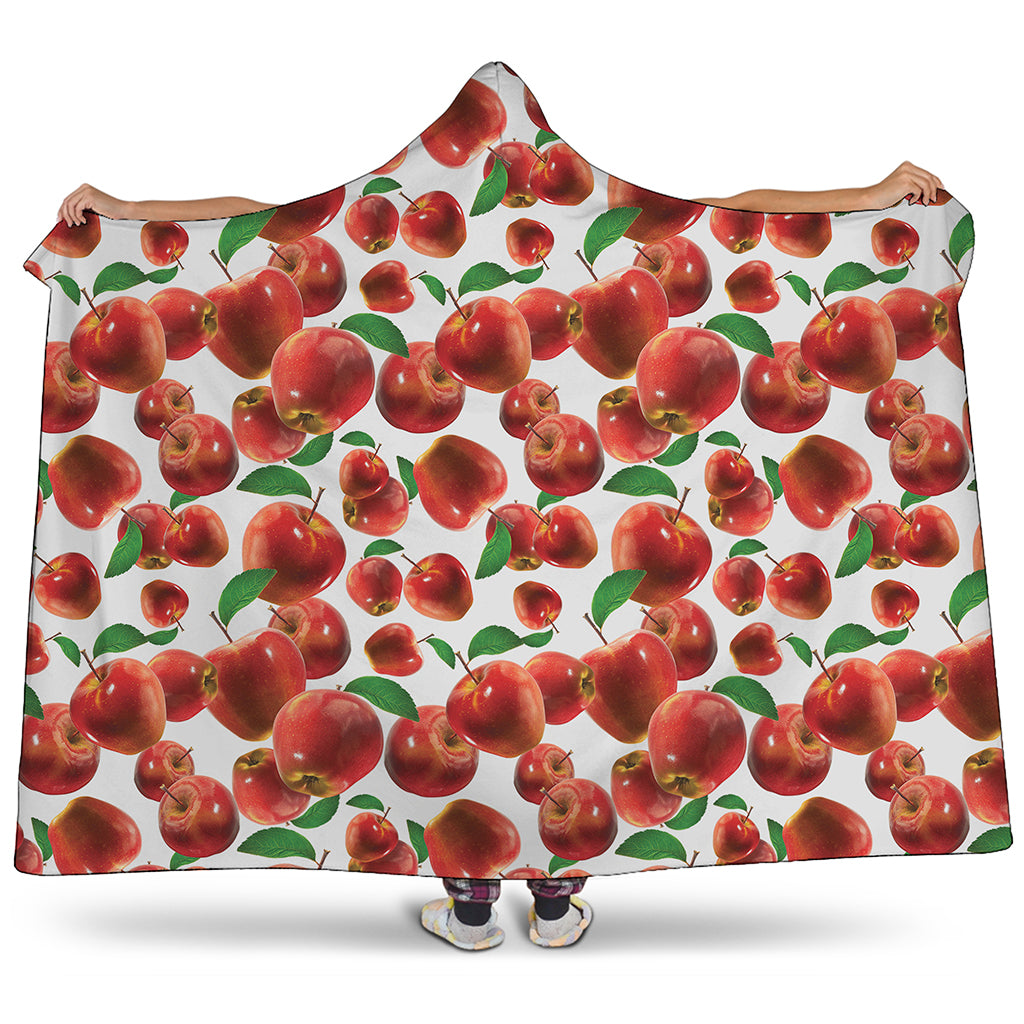 Red Apple Pattern Print Hooded Blanket