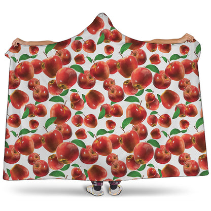 Red Apple Pattern Print Hooded Blanket