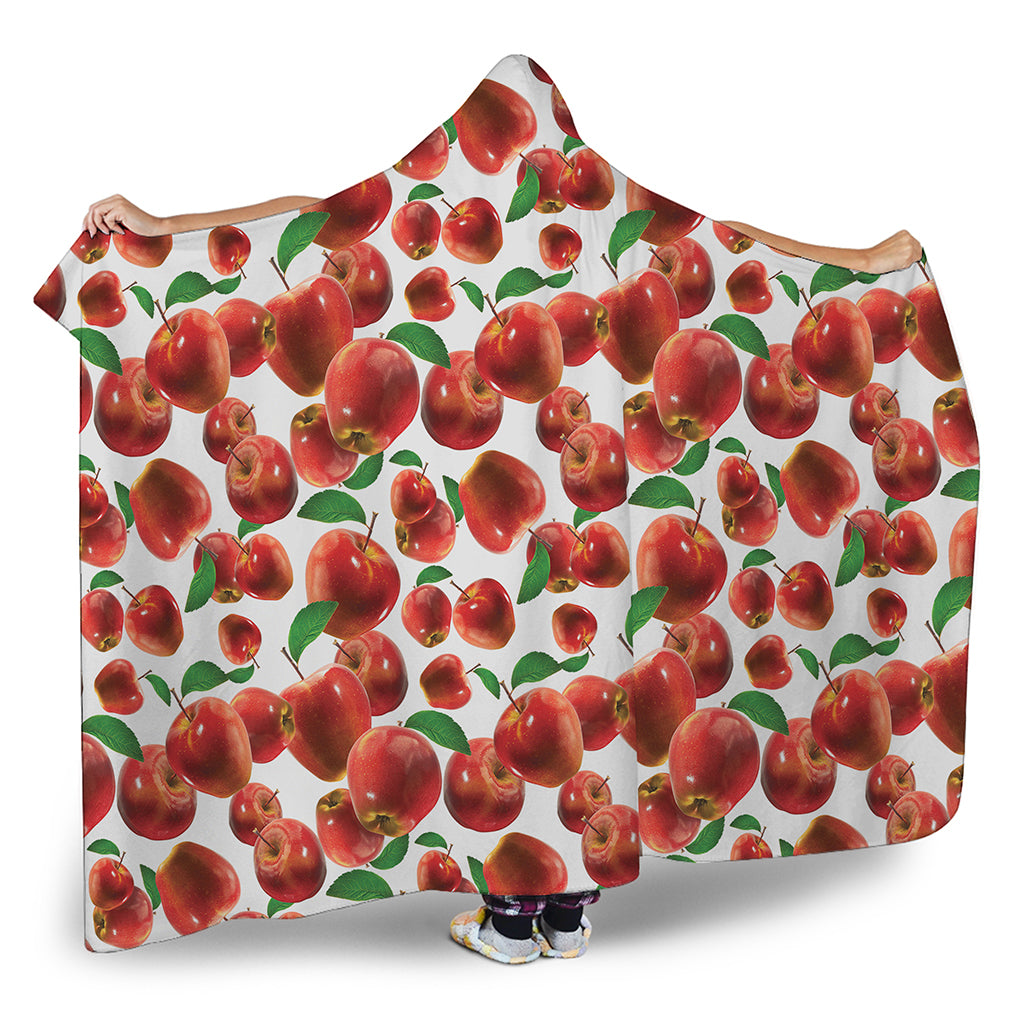 Red Apple Pattern Print Hooded Blanket