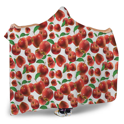 Red Apple Pattern Print Hooded Blanket
