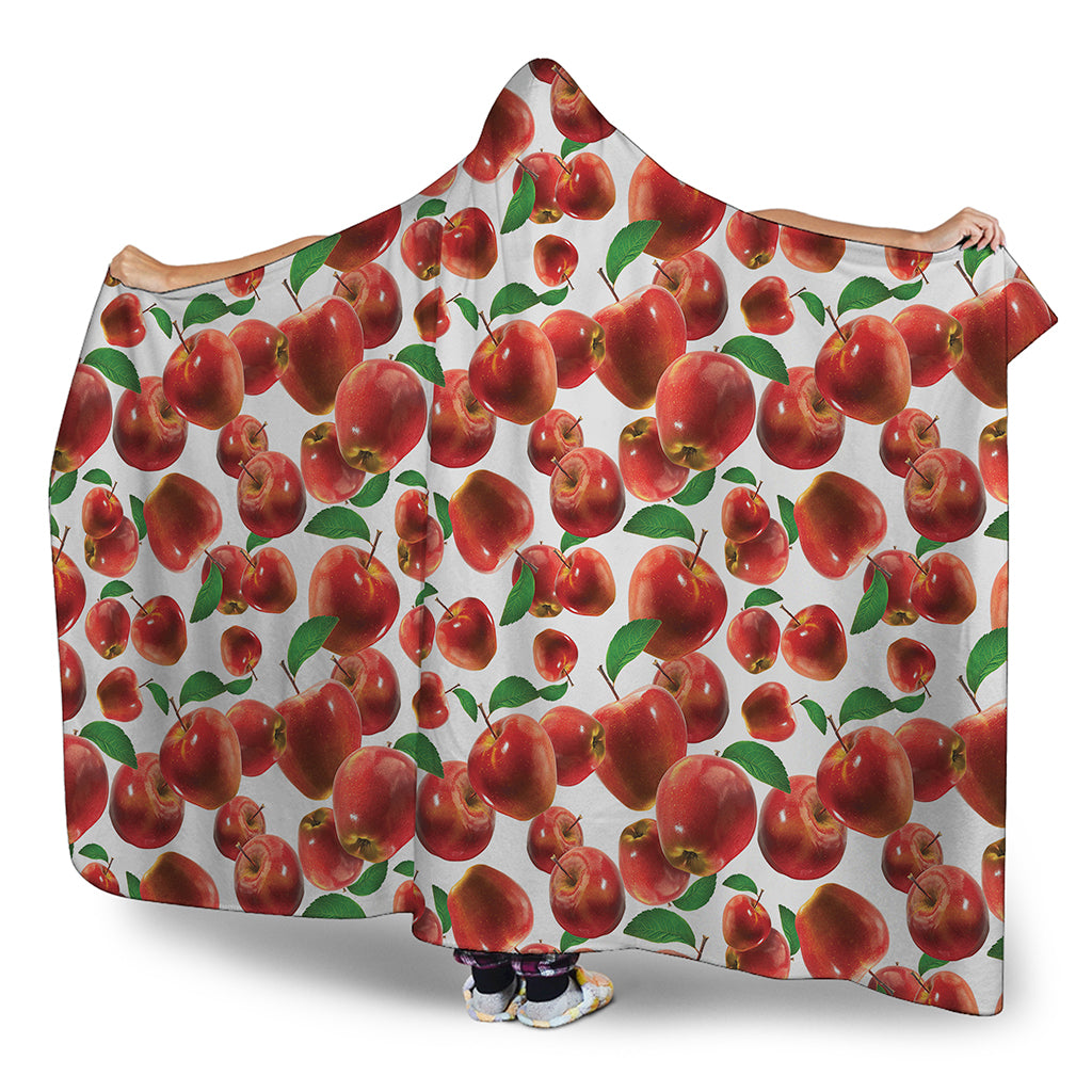 Red Apple Pattern Print Hooded Blanket