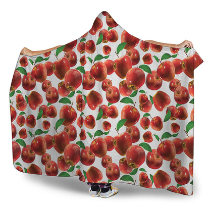 Red Apple Pattern Print Hooded Blanket