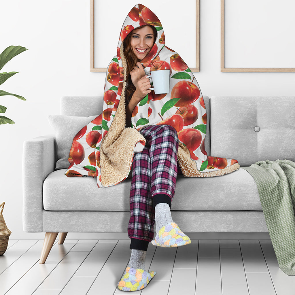 Red Apple Pattern Print Hooded Blanket