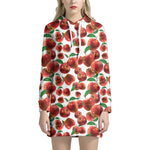 Red Apple Pattern Print Hoodie Dress