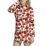 Red Apple Pattern Print Hoodie Dress