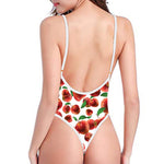 Red Apple Pattern Print One Piece High Cut Swimsuit
