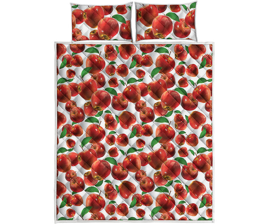 Red Apple Pattern Print Quilt Bed Set