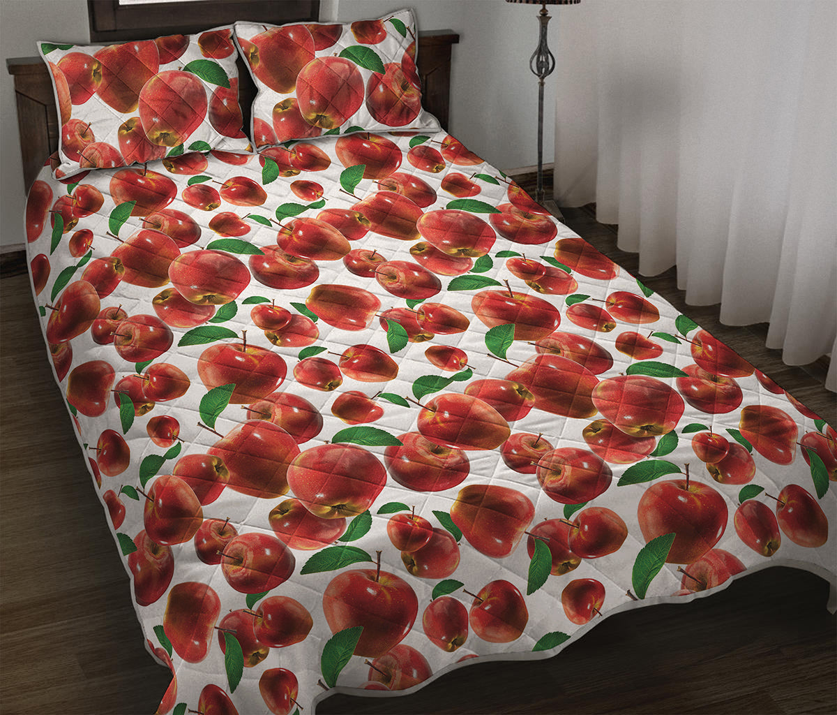 Red Apple Pattern Print Quilt Bed Set