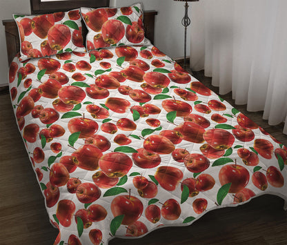 Red Apple Pattern Print Quilt Bed Set