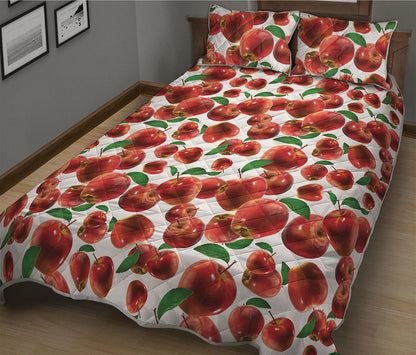 Red Apple Pattern Print Quilt Bed Set