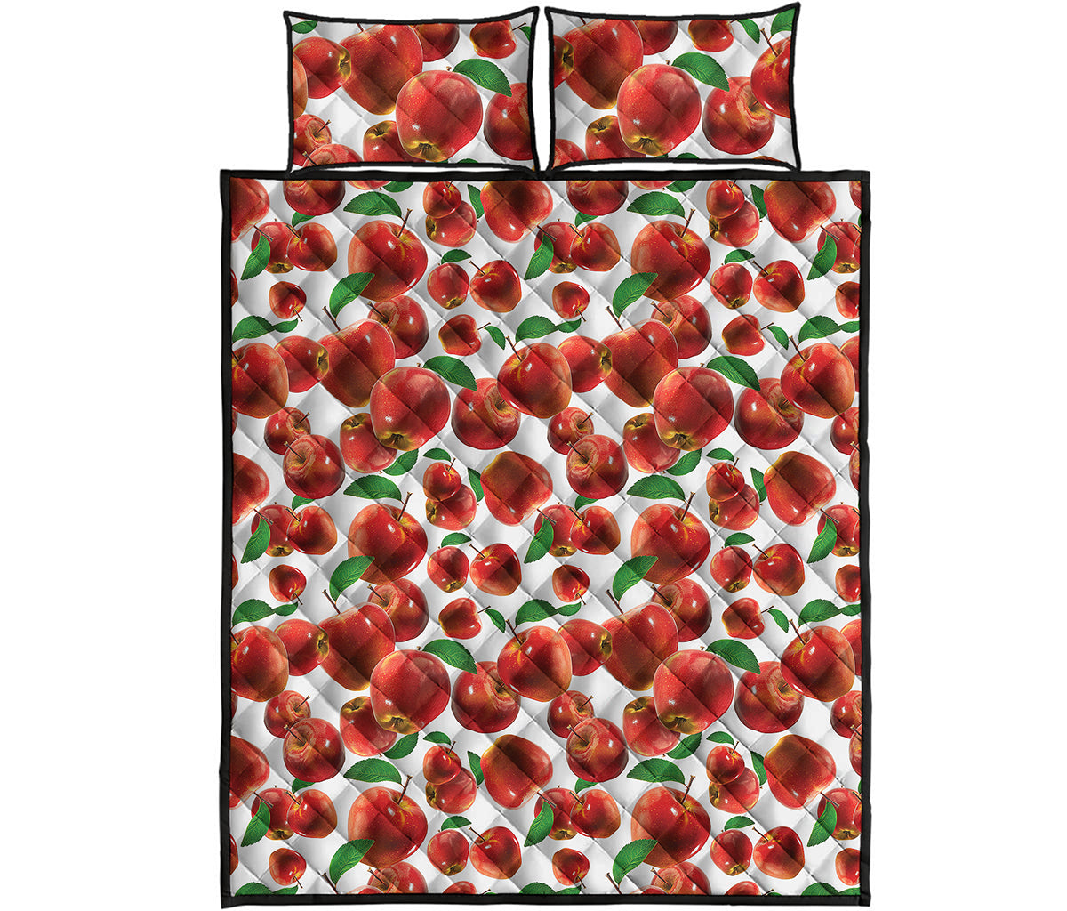 Red Apple Pattern Print Quilt Bed Set