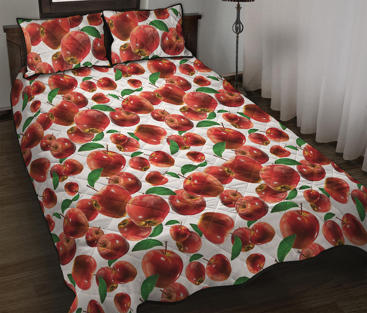 Red Apple Pattern Print Quilt Bed Set