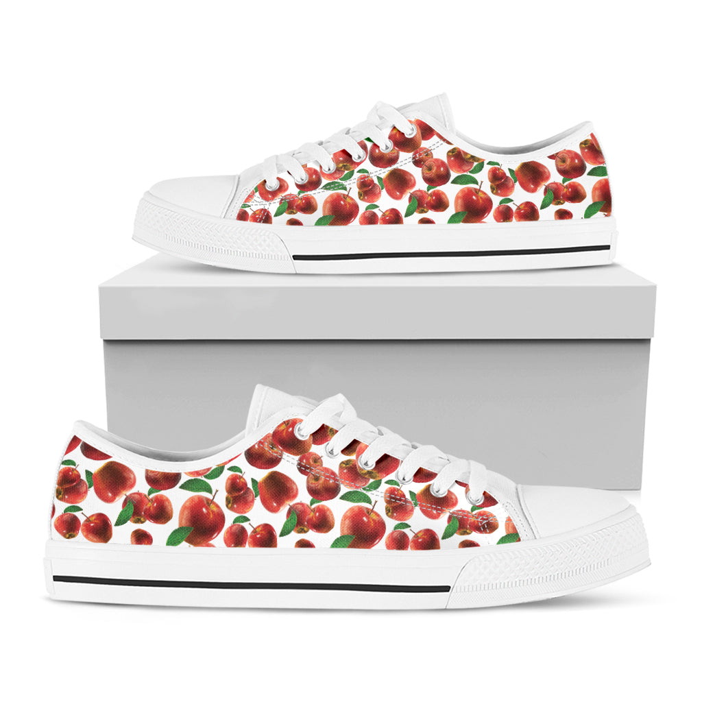 Red Apple Pattern Print White Low Top Shoes