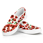 Red Apple Pattern Print White Slip On Shoes