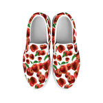 Red Apple Pattern Print White Slip On Shoes