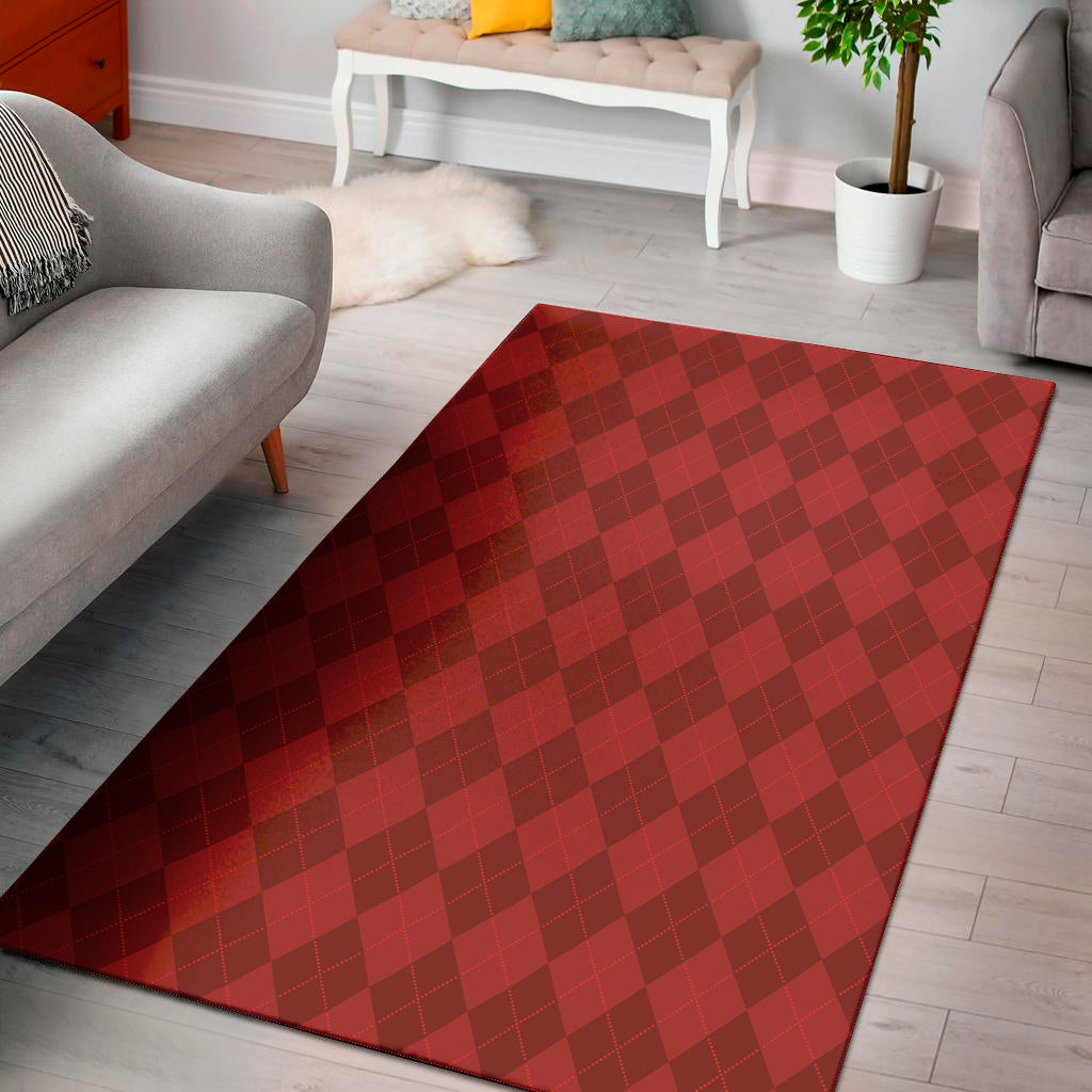 Red Argyle Pattern Print Area Rug