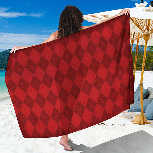 Red Argyle Pattern Print Beach Sarong Wrap
