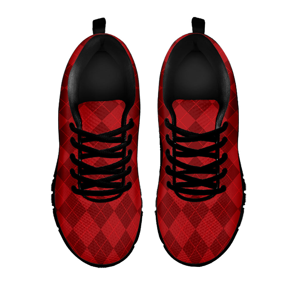 Red Argyle Pattern Print Black Sneakers