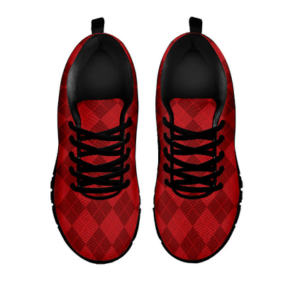 Red Argyle Pattern Print Black Sneakers