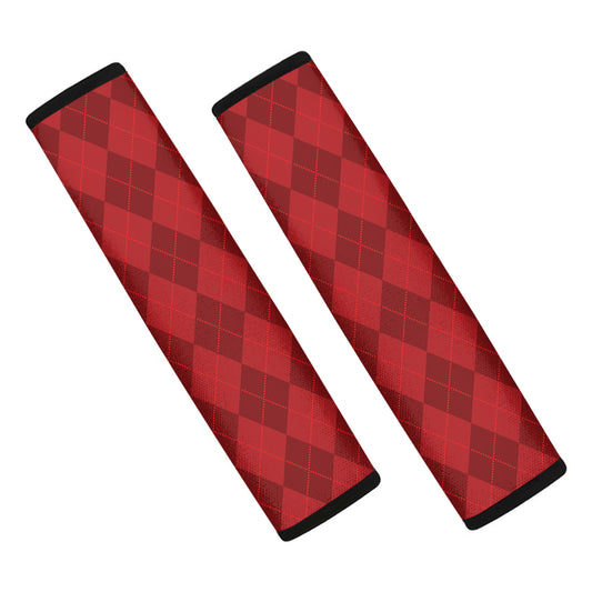 Red Argyle Pattern Print Car Seat Belt Covers