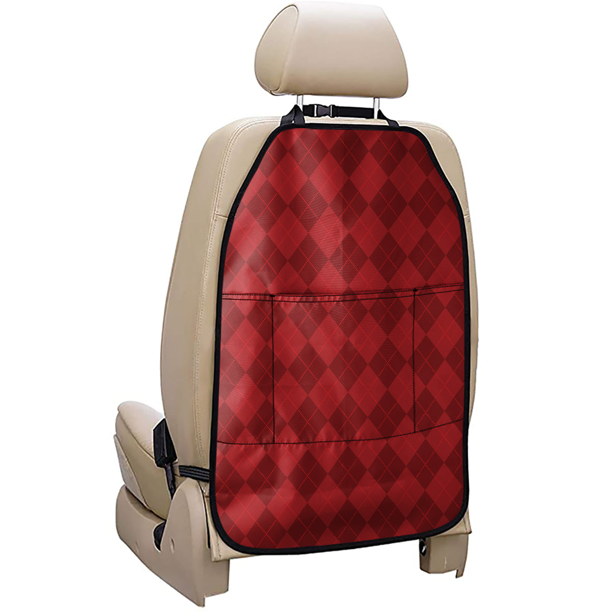 Red Argyle Pattern Print Car Seat Organizers