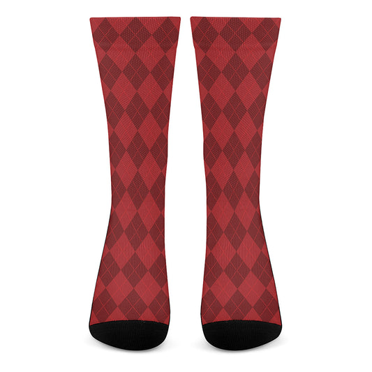 Red Argyle Pattern Print Crew Socks