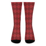 Red Argyle Pattern Print Crew Socks