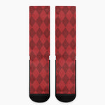 Red Argyle Pattern Print Crew Socks