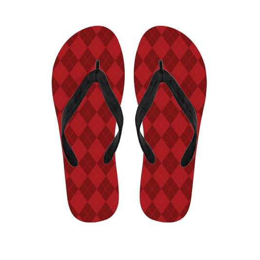 Red Argyle Pattern Print Flip Flops