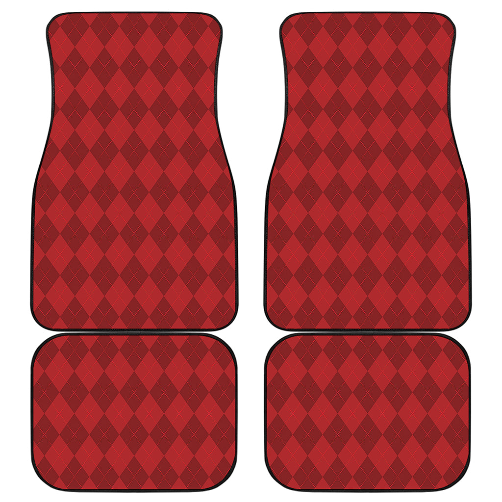 Red Argyle Pattern Print Front and Back Car Floor Mats