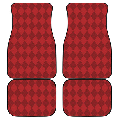 Red Argyle Pattern Print Front and Back Car Floor Mats
