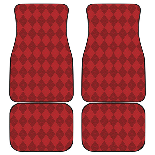 Red Argyle Pattern Print Front and Back Car Floor Mats