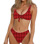 Red Argyle Pattern Print Front Bow Tie Bikini