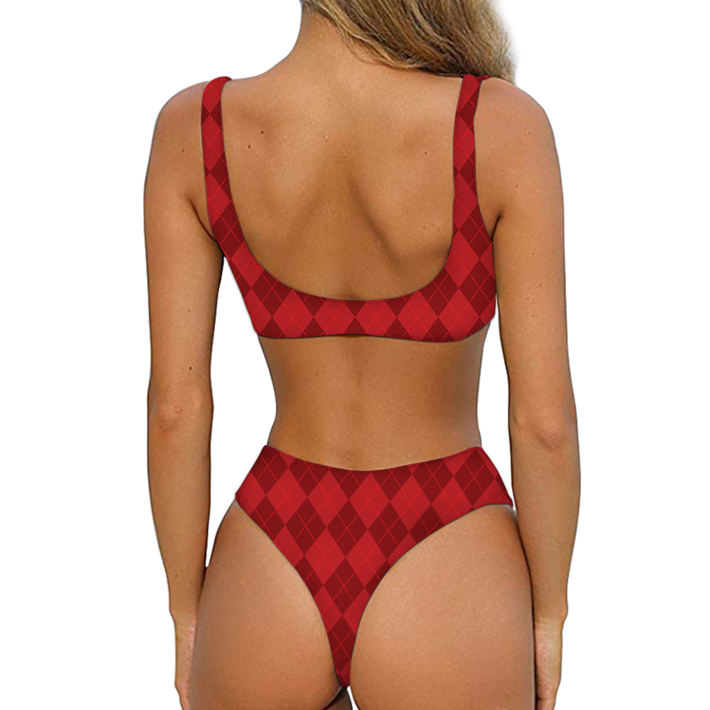 Red Argyle Pattern Print Front Bow Tie Bikini