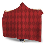Red Argyle Pattern Print Hooded Blanket