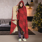 Red Argyle Pattern Print Hooded Blanket