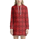 Red Argyle Pattern Print Hoodie Dress
