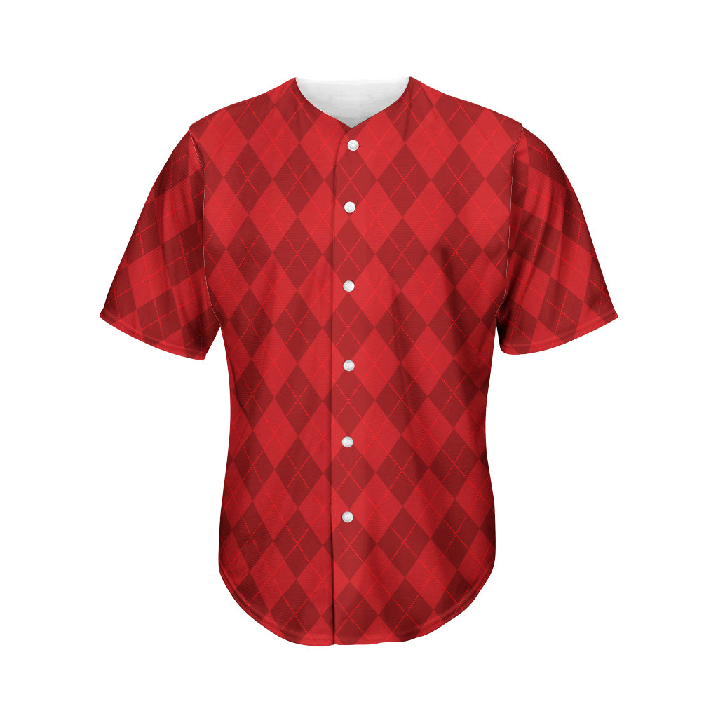 Red Argyle Pattern Print Men's Baseball Jersey