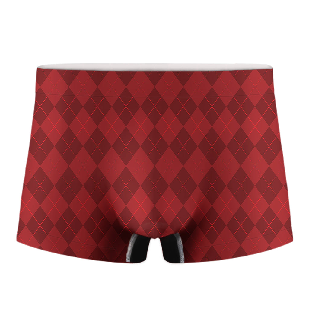 Red Argyle Pattern Print Men's Boxer Briefs