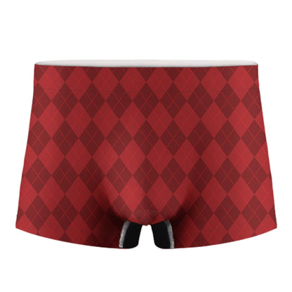 Red Argyle Pattern Print Men's Boxer Briefs